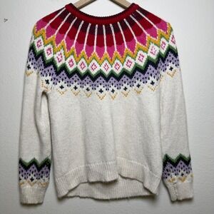 Marine Layer Women Alpaca Wool Sweater XS Fair Isle Rainbow Alpine Cabin Apres